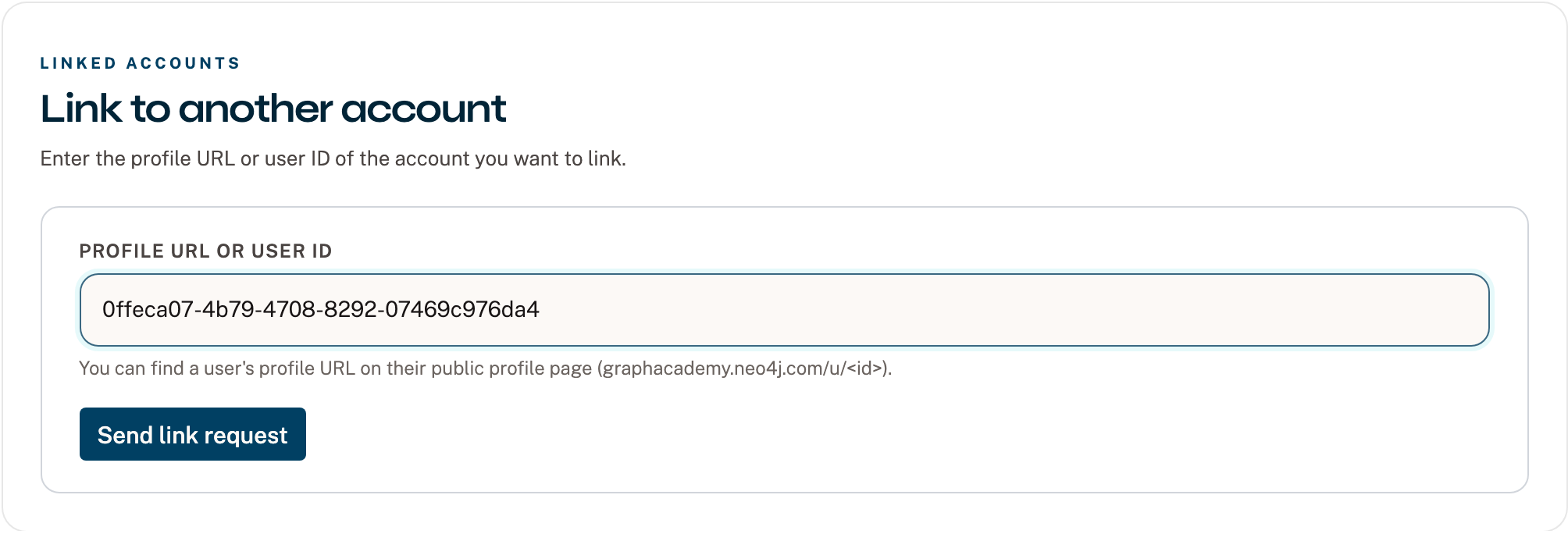 The link form with a user ID entered