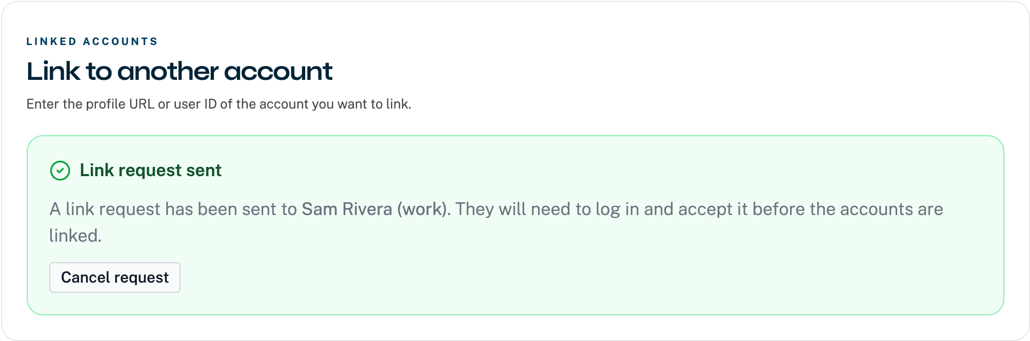 The form showing that the link request was sent