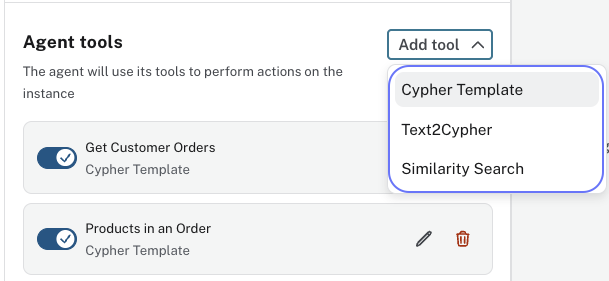Add Tool menu with Cypher Template option