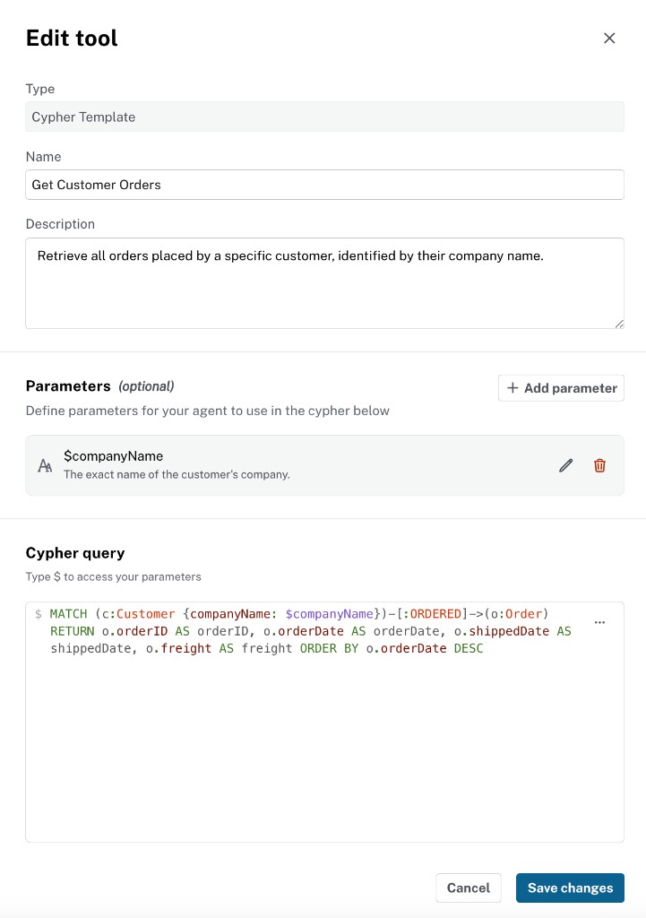 Cypher Template tool edit dialog showing name