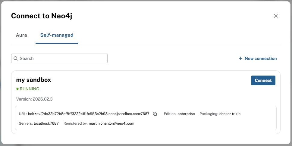 Connect to instance dialog