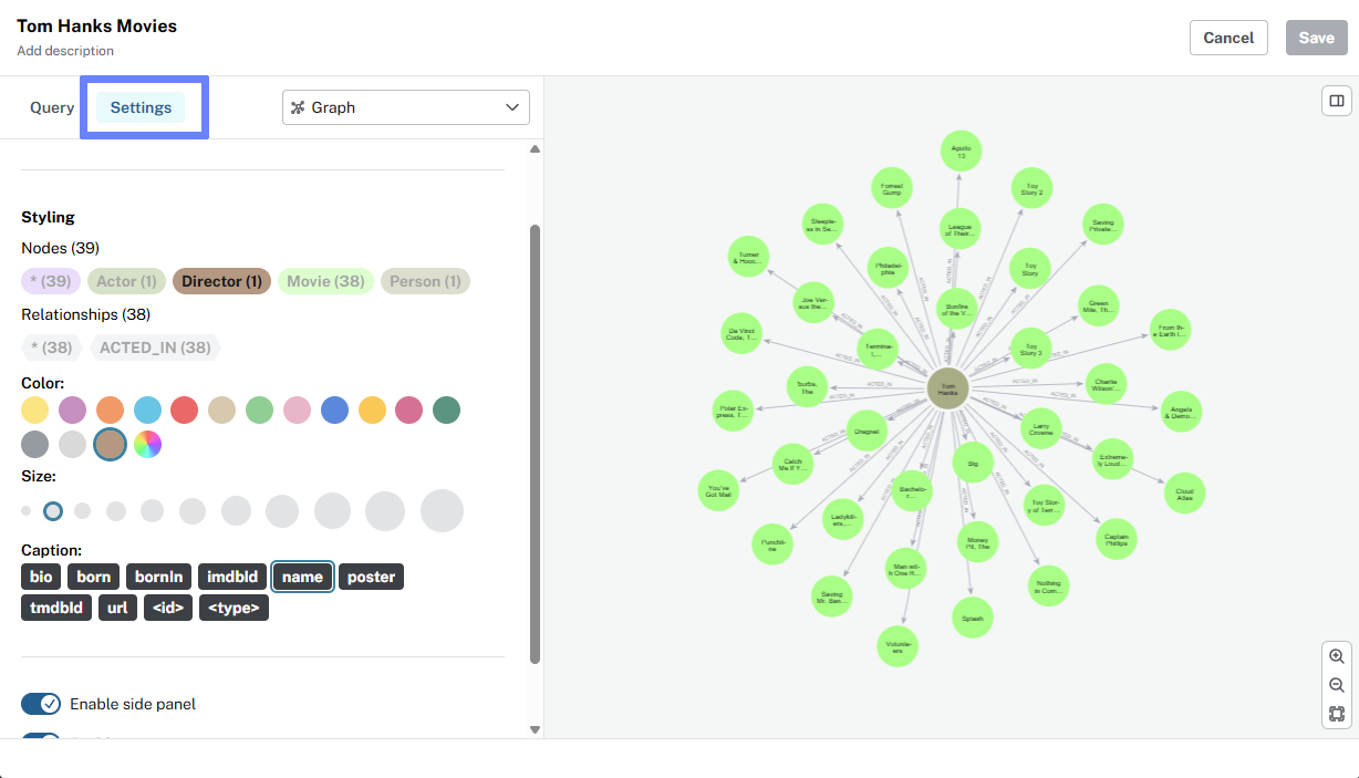 Graph card with setting tab open
