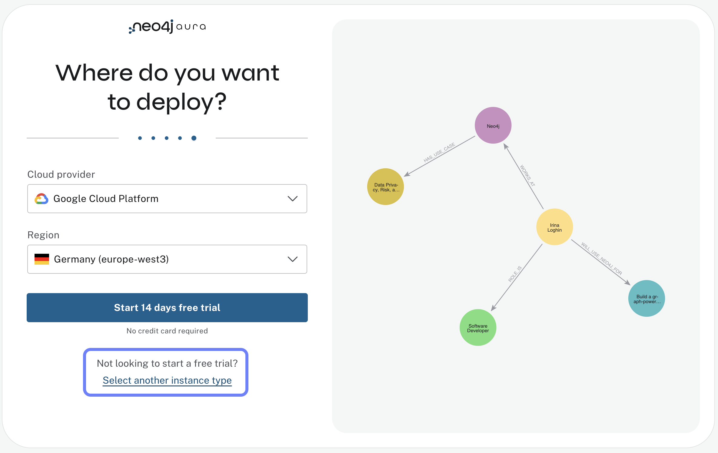 Sign up page. Not looking for a free trial? Select another instance highlighted