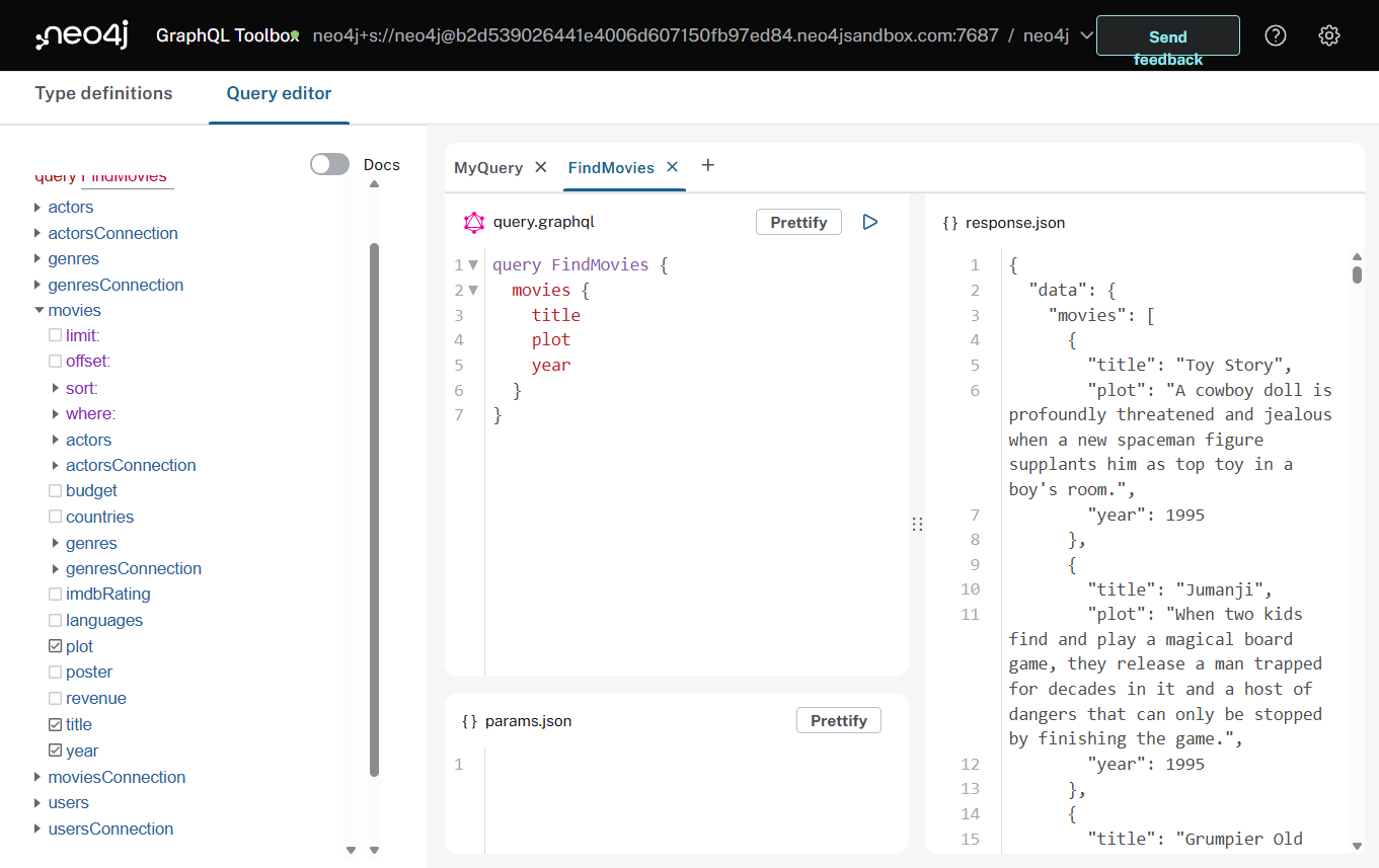 Screenshot of the GraphQL toolbox