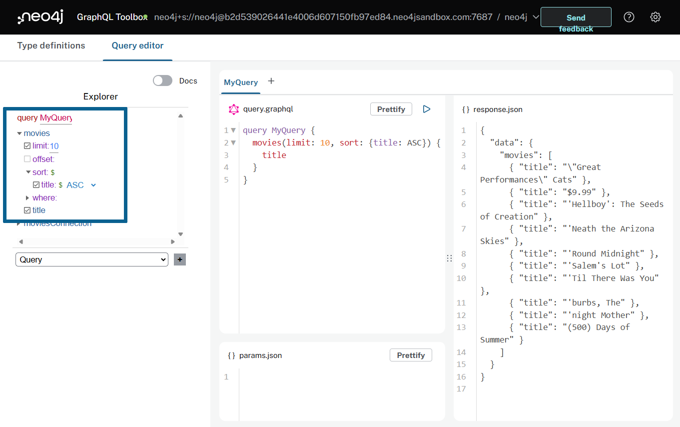 Neo4j GraphQL Toolbox Explorer feature