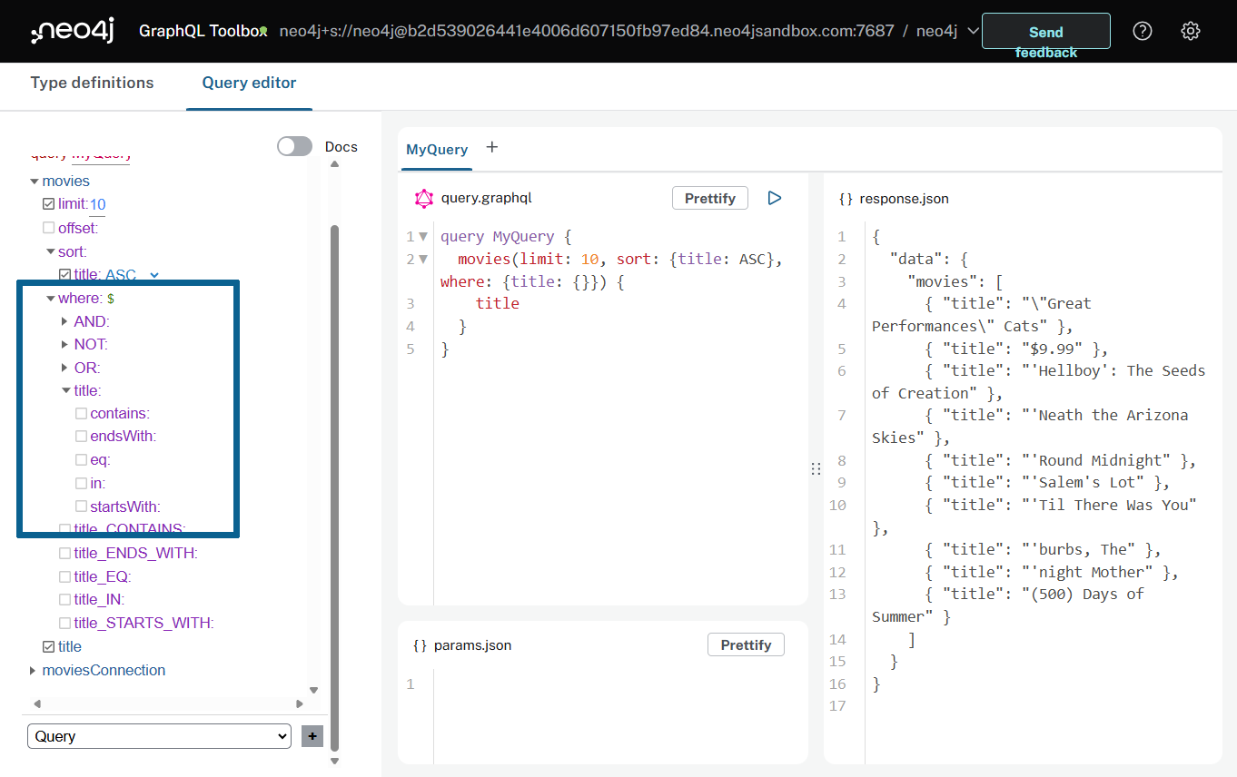 Neo4j GraphQL Toolbox Explorer feature