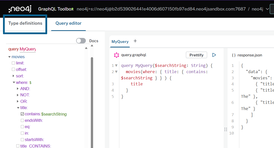 The type definitions editor button