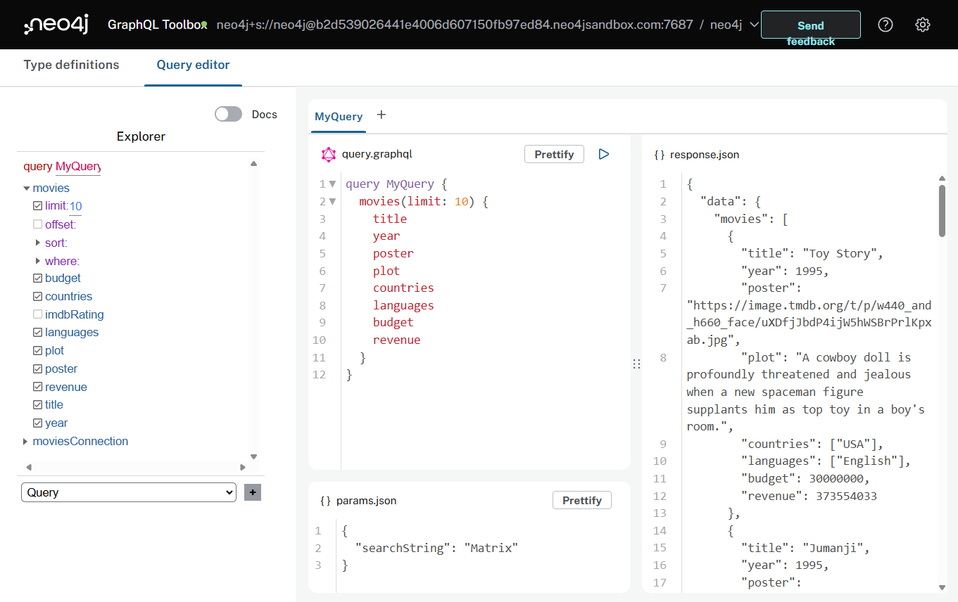 Toolbox showing the updated movies query and results