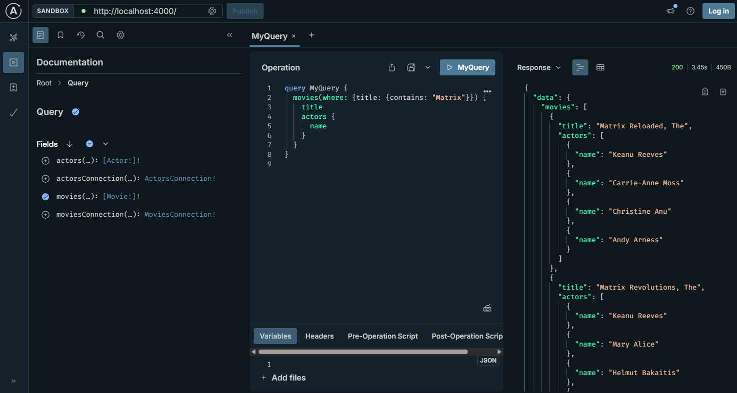 Screenshot of the GraphQL Playground IDE