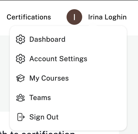 GraphAcademy header with profile menu open and Teams highlighted