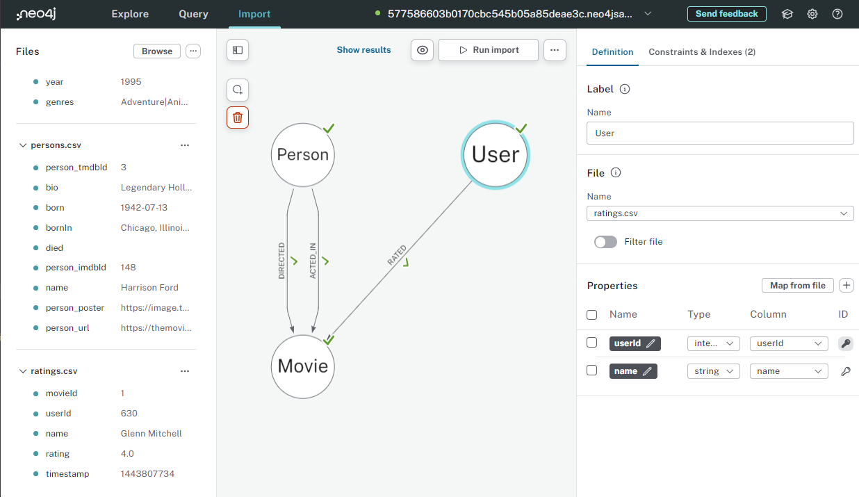 A screenshot of the Neo4j Data Importer