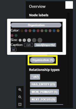 Screenshot of the node color and caption settings