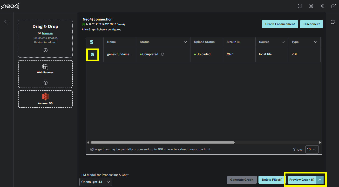 The file is selected and Preview Graph button highlighted