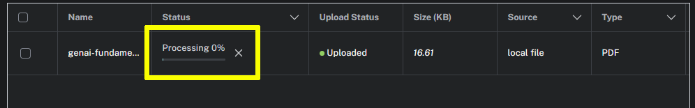 The file status shows 'processing'