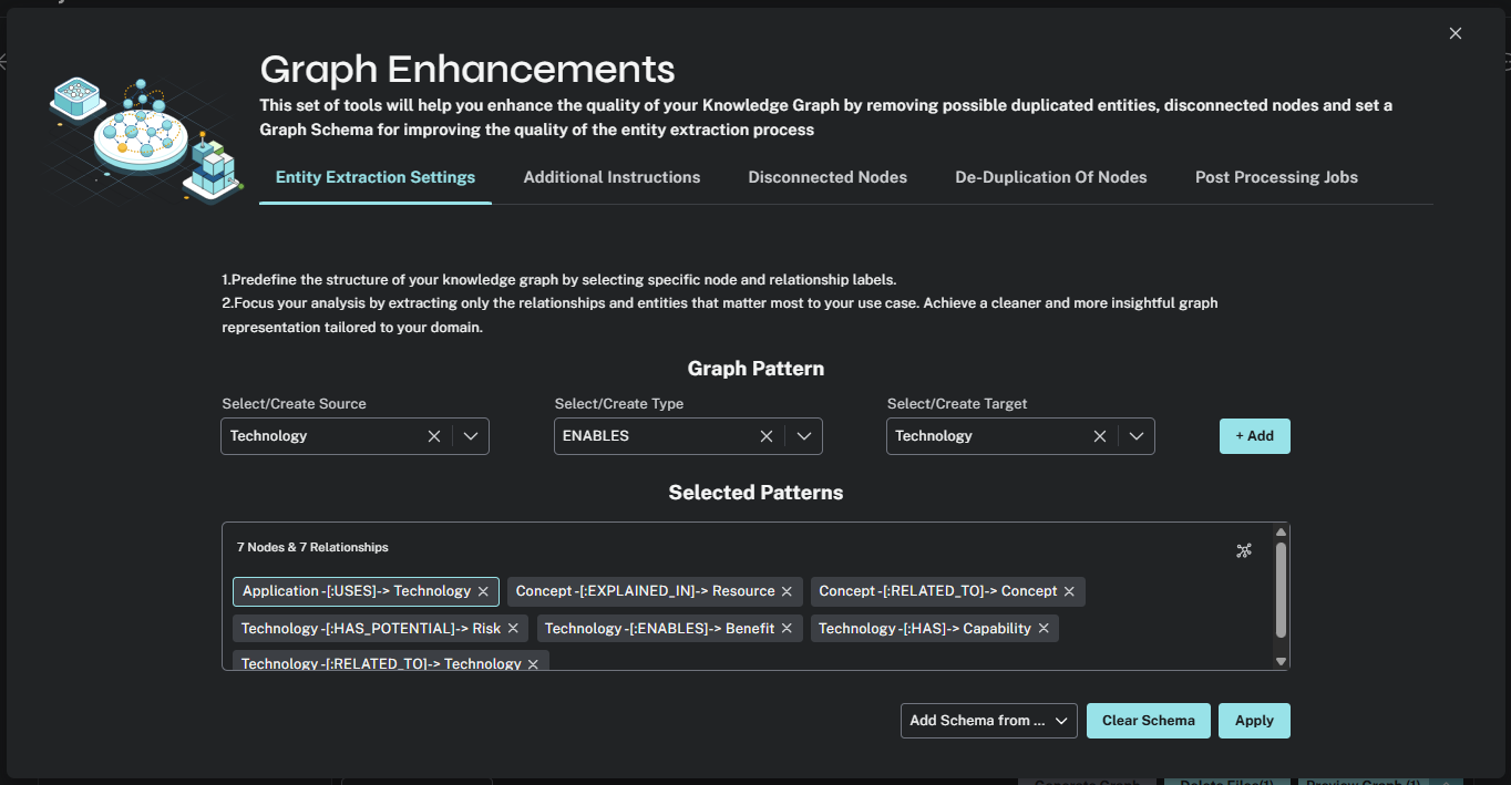 The schema configuration screen