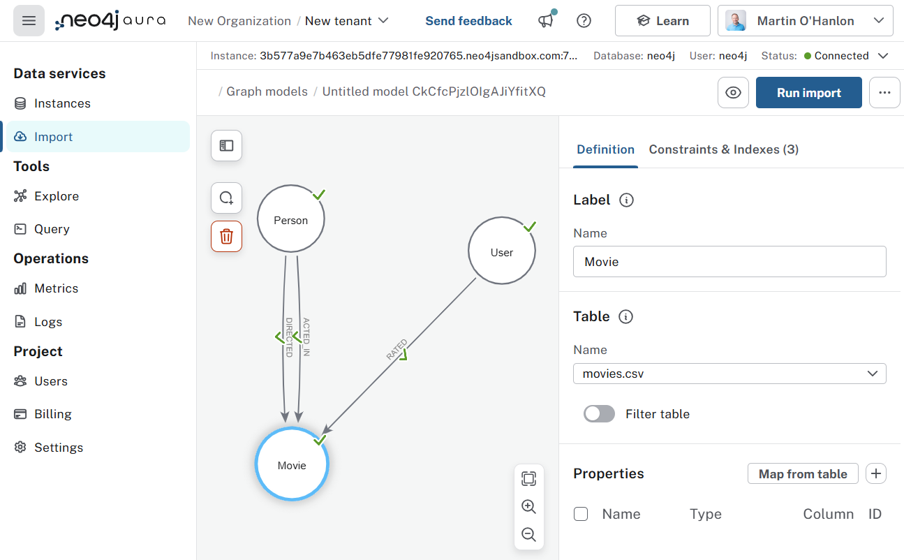 A screenshot of the Neo4j Import user interface