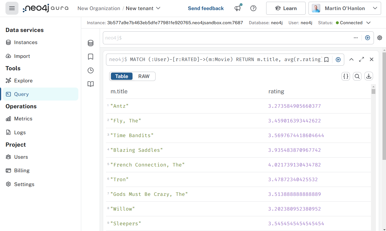 A screenshot of the query tool
