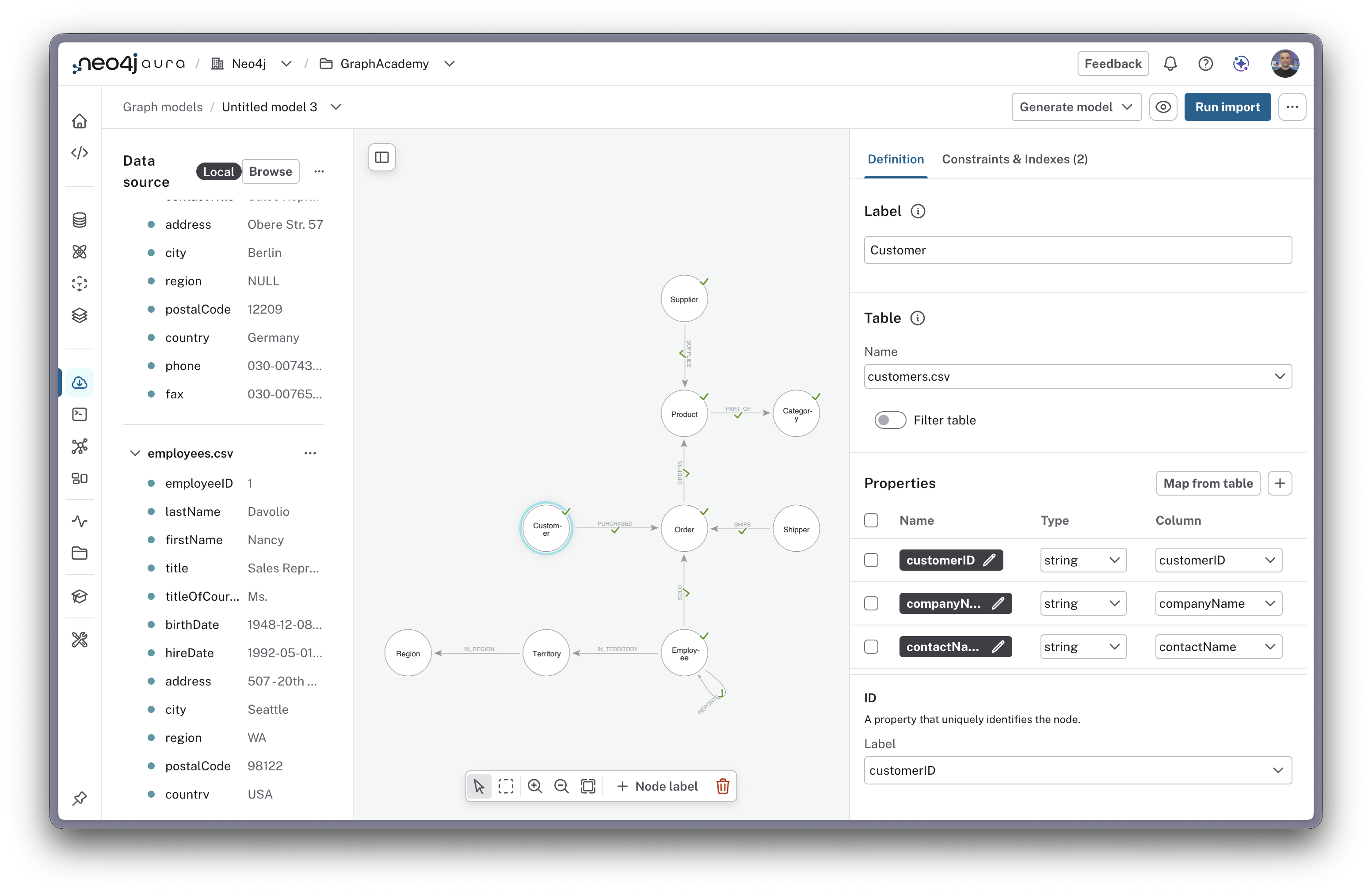 Graph Models tab
