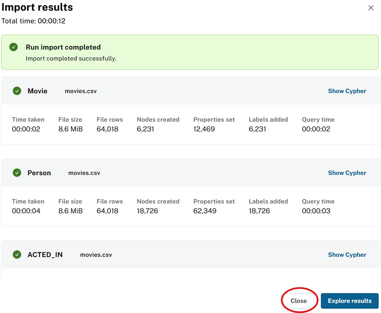 Import results