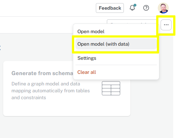 …​ menu - Open model with data